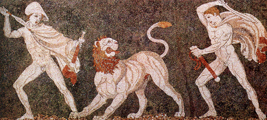 Lion hunt mosaic from Pella