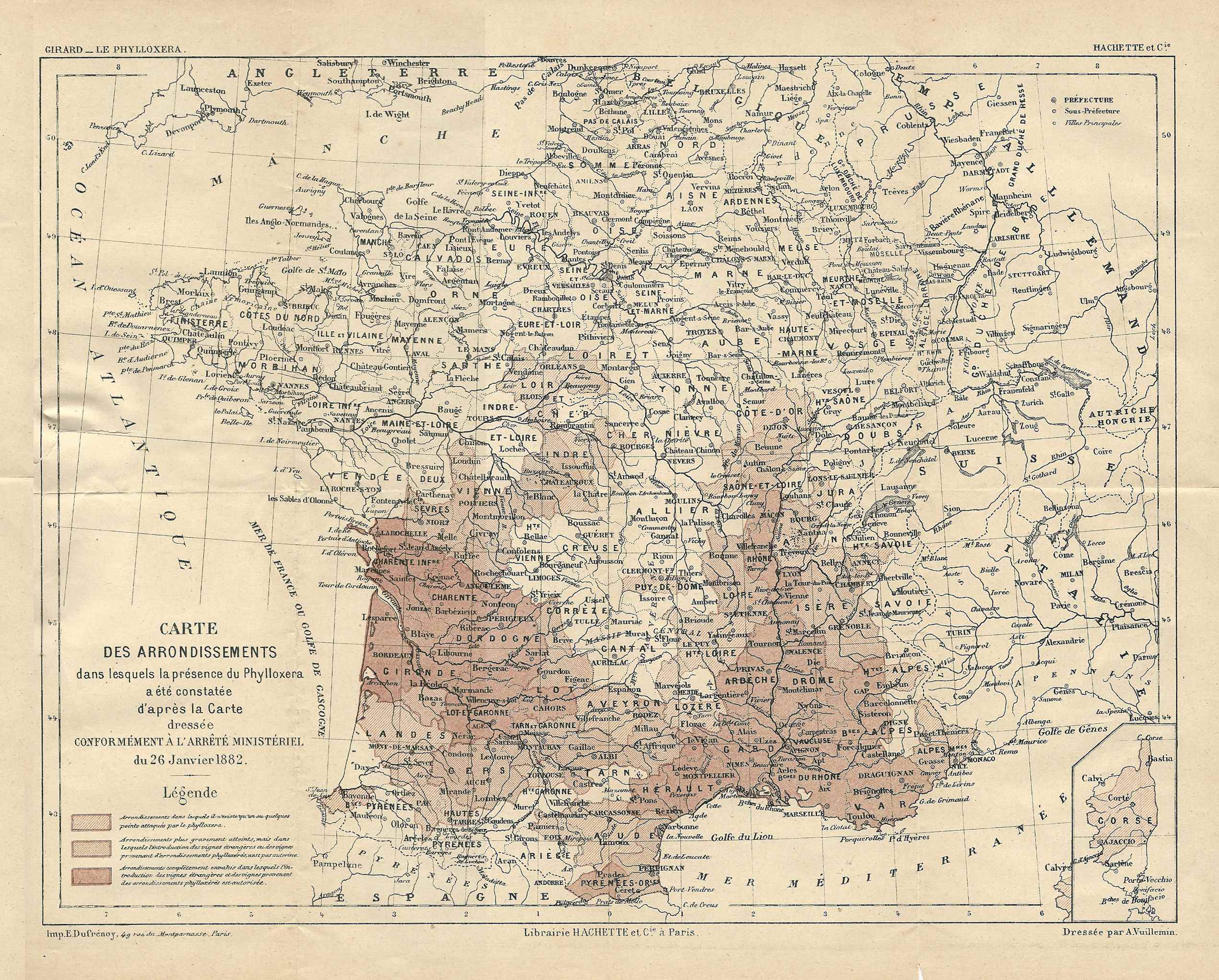 Carte du Phylloxéra en 1882