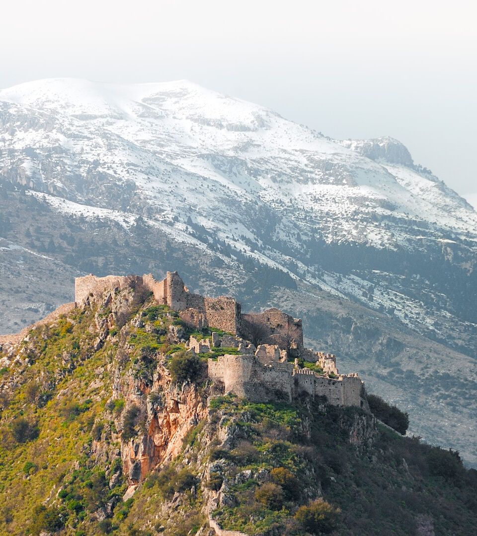 1 the castle of mystras and taygetus mountain at the background 1 DISCOVER GREECE